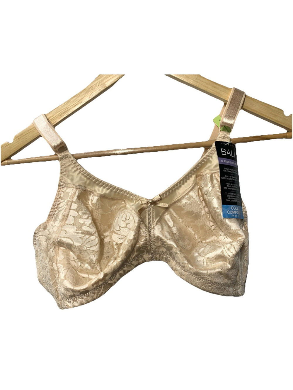 Bali Bra Size 38B Nude Double Support Lace Cool Comfort Wireless Support DF3372